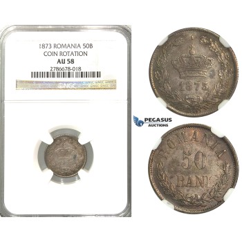 D27, Romania, Carol I, 50 Bani 1873, Silver, NGC AU58