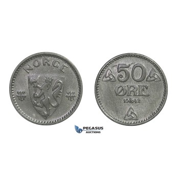 D45, Norway, Occupation coinage, 50 Øre 1942, Top Grade, NM 270