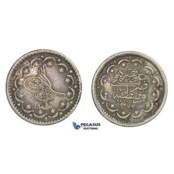 D60, Turkey, Ottoman Empire, Abdülaziz, 5 Kurush AH1277/4, Silver, Dark toning!