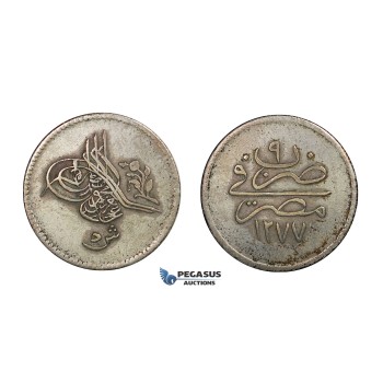 D74, Egypt, Ottoman Empire, Abdülaziz, 5 Qirsh AH1277/9, Silver, Rare!