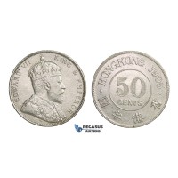 D79, Hong Kong, Edward VII, 50 Cents 1905, Silver, High Grade!