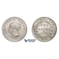 D85, British India, Victoria, 2 Annas 1841, Silver, Nice!