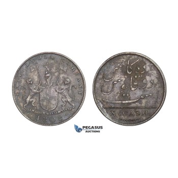 D96, British India, Madras Presidency, 10 Cash 1808, High Grade