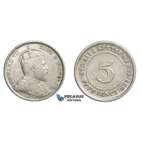 E15, Straits Settlements, Edward VII, 5 Cents 1902, Silver