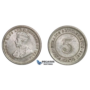 E16, Straits Settlements, George V, 5 Cents 1926, Silver, TOP Grade!