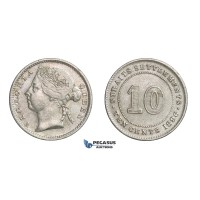 E19, Straits Settlements, Victoria, 10 Cents 1896, Silver, Nice!