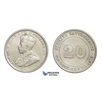 E22, Straits Settlements, George V, 20 Cents 1919, Silver, High Grade!