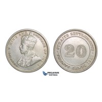 E23, Straits Settlements, George V, 20 Cents 1927, Silver, High Grade!