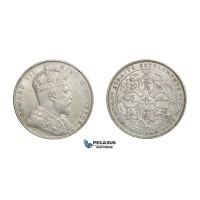 E27, Straits Settlements, Edward VII, Dollar 1907-H, Silver, Nice!