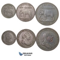 E29, Ceylon, George III, Lot: 1/2, 1 & 2 Stiver 1815