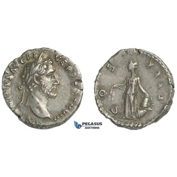 E56, Roman Empire, Antoninus Pius (138-161 AD) AR Denarius (3.27g) Rome, Struck 155 AD, Annona