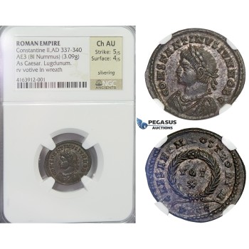 E60, Roman Empire, Constantine II (337-340 AD) BL Nummus (3.09g) Votive, NGC AU