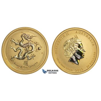 E62, Australia GOLD Lunar Dragon Proof 25 Dollar 1/4 Oz.999 Gold (Encapsulated)