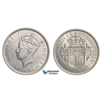 E63, Southern Rhodesia (Zimbabwe) George VI, Half Crown, Silver, High Grade!