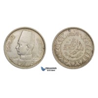 E66, Egypt, Farouk, 10 Piastres 1938, Silver, High Grade
