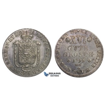 E71, Germany, Braunschweig-Wolfenbüttel, XVI Groschen 1792-MC, Silver, Toned High Grade!