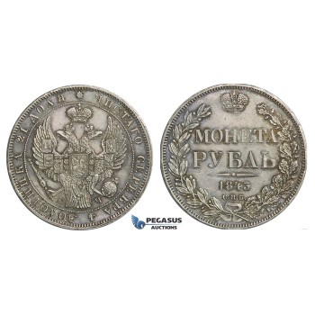 E82, Russia, Nicholas I, Rouble 1843 СПБ-АЧ,  Silver, Toned UNC-, Bitkin 202