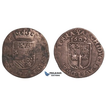 E97, Belgium, Brabant, Albert & Isabella, Liard 1602, Copper (3.94g) Rare! Minor Corrosion