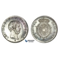 F01, Italy, Tuscany, Leopold II, Paolo 1843, Silver, Toned High Grade!