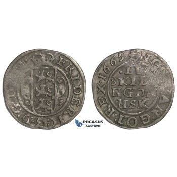 F02, Denmark, Frederik III, 2 Skilling 1665, Silver (0.70g) H. 134B, Partly weak struck