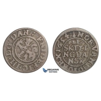 F04, Norway, Frederik III, 2 Skilling 1654, Silver (0.95g) Christiania, NM 208