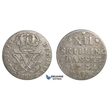 F08, Norway, Frederik IV, 12 Skilling 1721-HCM, Silver (3.57g) NM 16