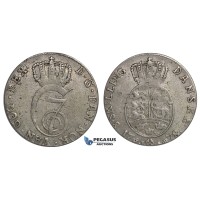 F10, Norway, Christian VII, 8 Skilling 1778-HIAB, Silver (2.92g) NM 47, Nice