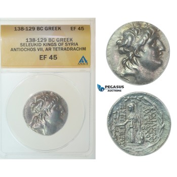 F40, Seleukid Kingdom, Seleukid Kingdom. Antiochos VII, 138-129 BC, Tetradrachm, ANACS EF45