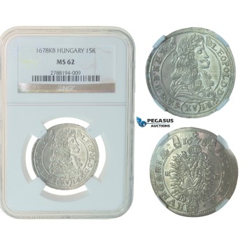 F45, Hungary, Leopold, XV Kreuzer 1678-KB, Kremnitz, Silver, NGC MS62