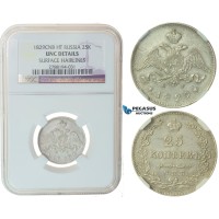 F54, Russia, Nicholas I, 25 Kopeks 1829 СПБ-НГ, NGC UNC Det.