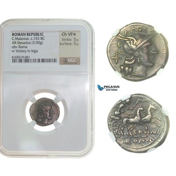 F71, Roman Republic, C. Maianius (ca. 153 BC) AR-Denarius (3.90g) Rome, Victory in Biga, NGC Ch VF* Star