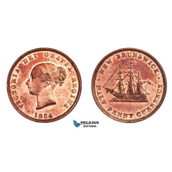 F89, Canada, New Brunswick, Victoria, 1/2 Penny Token 1854, Copper, High Grade (Cleaned)