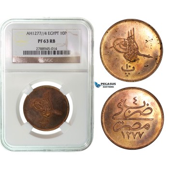 F95, Ottoman Empire, Egypt, Abdülaziz, 10 Para AH1277/4, Copper, NGC PF63RB