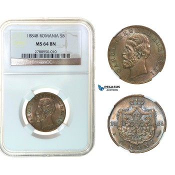 G03, Romania, Carol I, 5 Bani 1884, Bucharest, Copper, NGC MS64BN