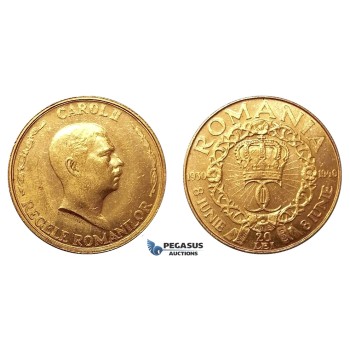 G12, Romania, Carol II, 20 Lei 1940 (Type I) Gold, aUNC, Rare!