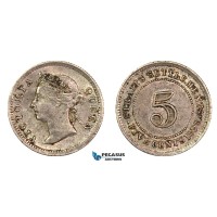 G38, Straits Settlements, Victoria, 5 Cents 1898, Silver, High Grade, Good Lustre!