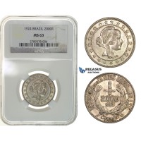 G49, Brazil, 2000 Reis 1924, NGC MS63