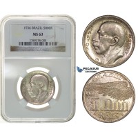 G50, Brazil, 5000 Reis 1936, Silver, NGC MS63