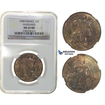 G57, France, 3rd Republic, 10 Centimes 1898, NGC MS65RB