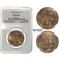 G60, France, 3rd Republic, 10 Centimes 1907, NGC MS66RB (Pop 1/1) No Better!