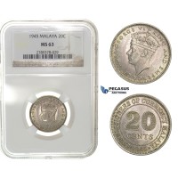 G78, Malaya, George VI, 20 Cent 1950, NGC MS65