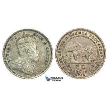 G81, East Africa & Uganda, Edward VII, 50 Cents 1910, Silver, High Grade!