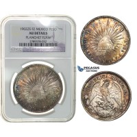 G82, Mexico, Peso 1902 Zs FZ, Silver, NGC AU Det. "Planchet Flaw" Rainbow Toning!