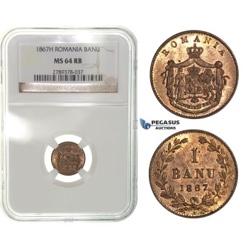 G88, Romania, Carol I, Banu 1867-Heaton, NGC MS64RB