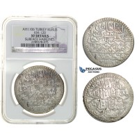 H13, Ottoman Empire, Turkey, Mustafa II, Kurush AH1106, Qustantiniya, Silver, NGC XF Det.