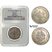 H25, Ottoman Empire, Turkey, Abdülhamid II, 10 Kurush AH1293/3, Silver, NGC MS63, Rare! H25, Ottoman Empire, Turkey, Abdülhamid II, 10 Kurush AH1293/3, Silver, NGC MS63, Rare!