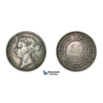 H40, British Honduras, Victoria, 50 Cents 1894, Silver, Dark Toning!