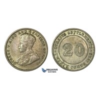 H61, Straits Settlements, George V, 20 Cents 1926, Silver, Mint Lustre, High Grade!