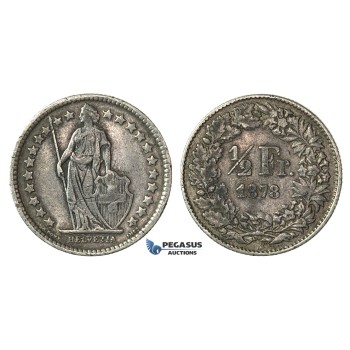 H64, Switzerland, 1/2 Franc 1878-B, Bern, Silver, Nice!