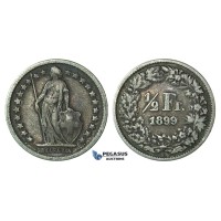 H65, Switzerland, 1/2 Franc 1899-B, Bern, Silver, Nice!